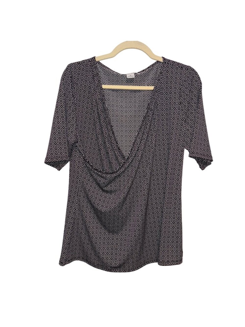 Liz Claiborne  Lightweight Womens Black White Geometric Print Drape Neck Top XL